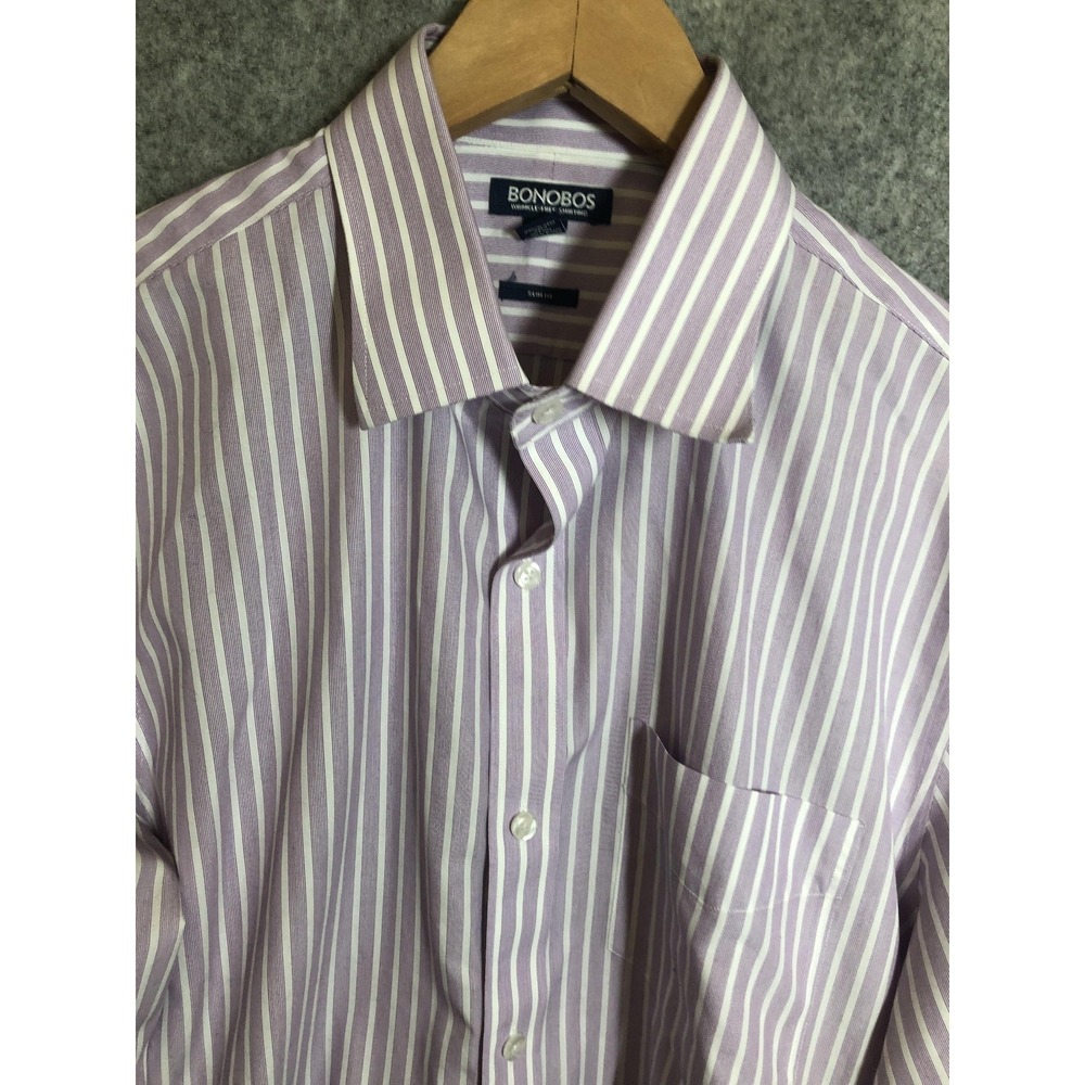 Bonobos Dress‎ Shirt Mens 16 33 Purple Stripe Slim Fit Wrinkle Free Long Sleeve